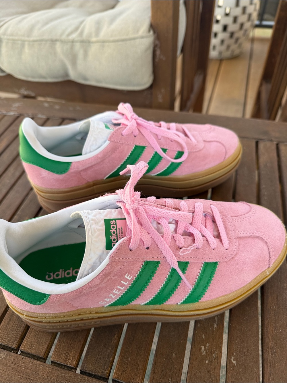 adidas Pink Suede Sneakers with Green Stripes - Picture 3 of 4